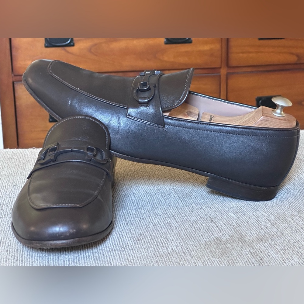 Salvatore Ferragamo Gancini Brown Leather Men’s Dress Loafers Shoe Size 11.5 D - Picture 5 of 15